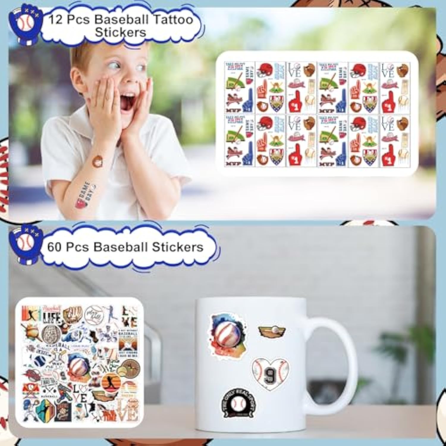 132 Pcs Baseball Party Favors Drawstring Bags Baseball Goodie Bag With Mini Ball, Wristband, Slap Bracelets, Keychains, Baseball Stickers,Tattoo Stickers For Baseball Themed Party Supplies