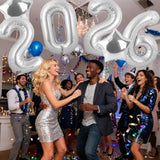 2026 Large 40 Inch Silver Number Balloons for New Year Party Decorations