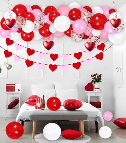 93PCS Valentines Day Balloon Garland Arch Kit Decorations - Valentine's Heart Hanging Swirls & Banners, Valentine Wedding Galentines Decor for The Home Party(Assembly Needed,No air Pump)