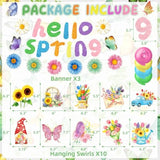 22Pcs Spring Party Decorations, Hello Spring Decor With Hello Spring Banner Garland Hanging Swirls Butterfly Flowers Hanging Decorations Spring Decorations For Office Home Office Classroom