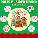 600 Pcs Christmas Cookie Bags Christmas Snack Bag With 50 Yd Ribbon Cellophane Gift Bags For Xmas Goodie Arts Crafts Flower Wrapping Party Favor Supplies