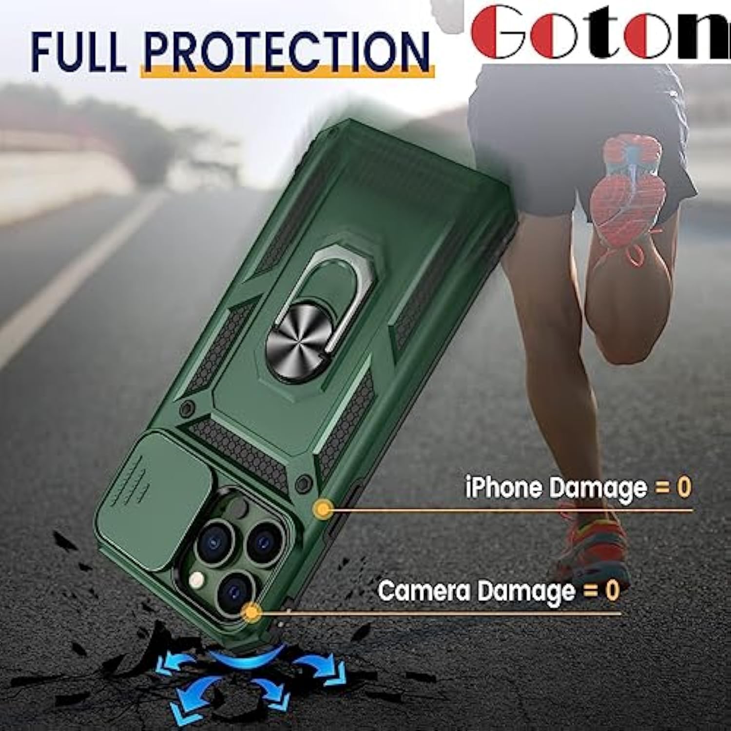 Compatible With Iphone 13 Pro Max Case With Slide Camera Cover & 360° Rotate Ring Stand [Military Drop Protection] Shockproof Heavy Duty Protective, Phone Case With Magnetic Car Mount Holder