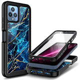 Designed For T-Mobile Revvl 6 5G / Revvl 6X 5G Phone Case With [Built-In Screen Protector], Full-Body Shockproof Protective Rugged Bumper Cover (Marble Design Sapphire)
