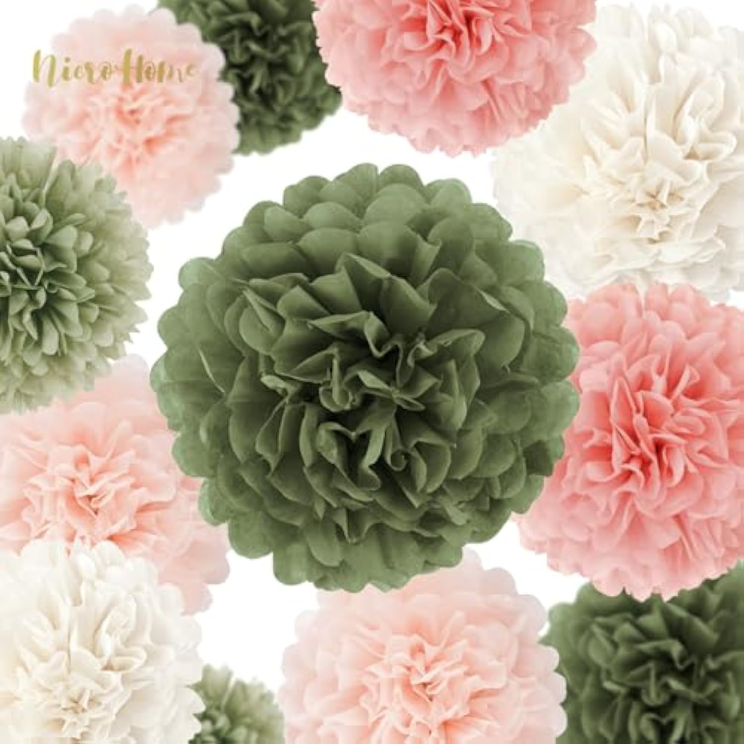 Wedding Party Decorations Set, 15 Pcs Pink Sage Green Tissue Paper Pom Poms Dots Paper Garland String Hanging Decor For Bridal Shower Baby Shower Engagement Birthday Spring Summer Party