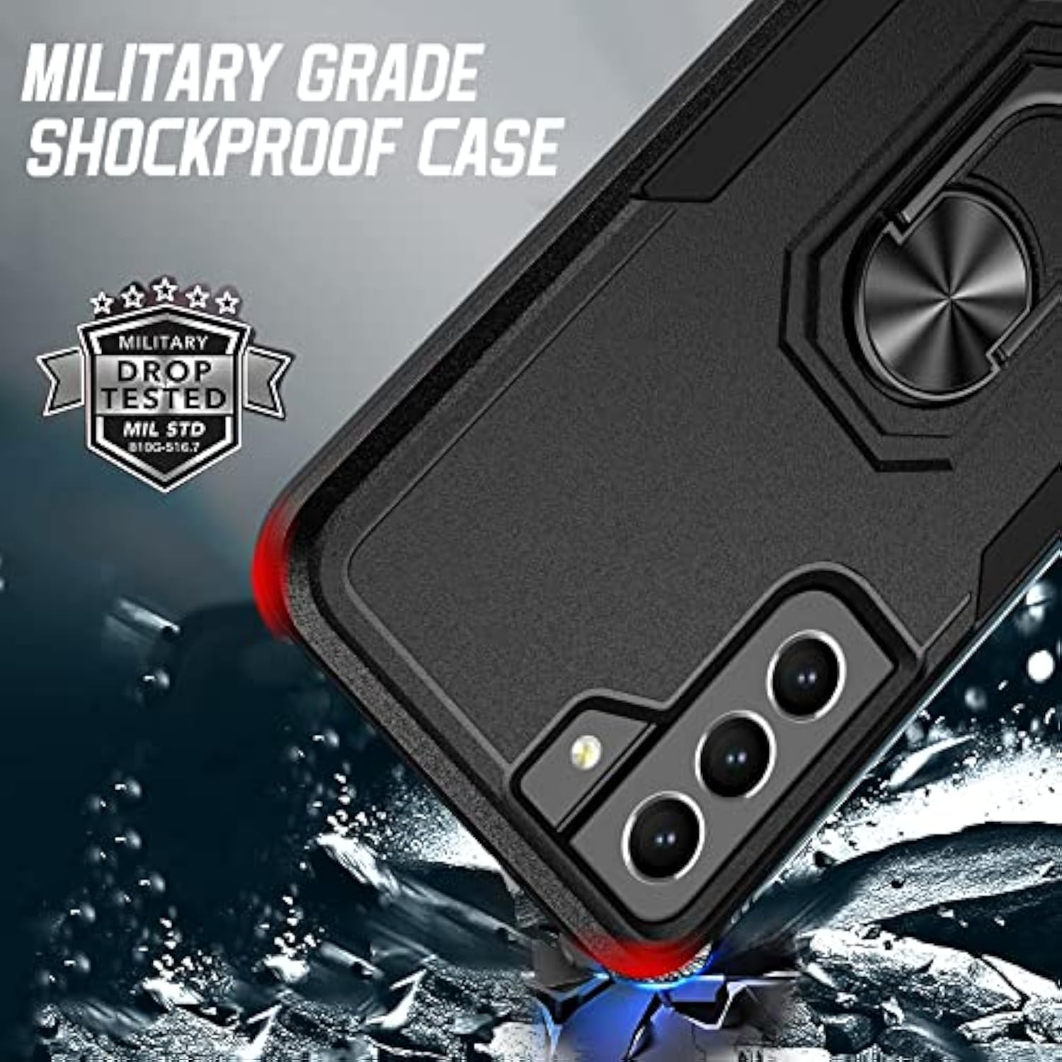 For Samsung Galaxy S21 Fe Case, Heavy Duty Grade Shockproof Case With Kickstand & Tempered Glass Screen Protector, Supports Magnetic Car Mount (Black)