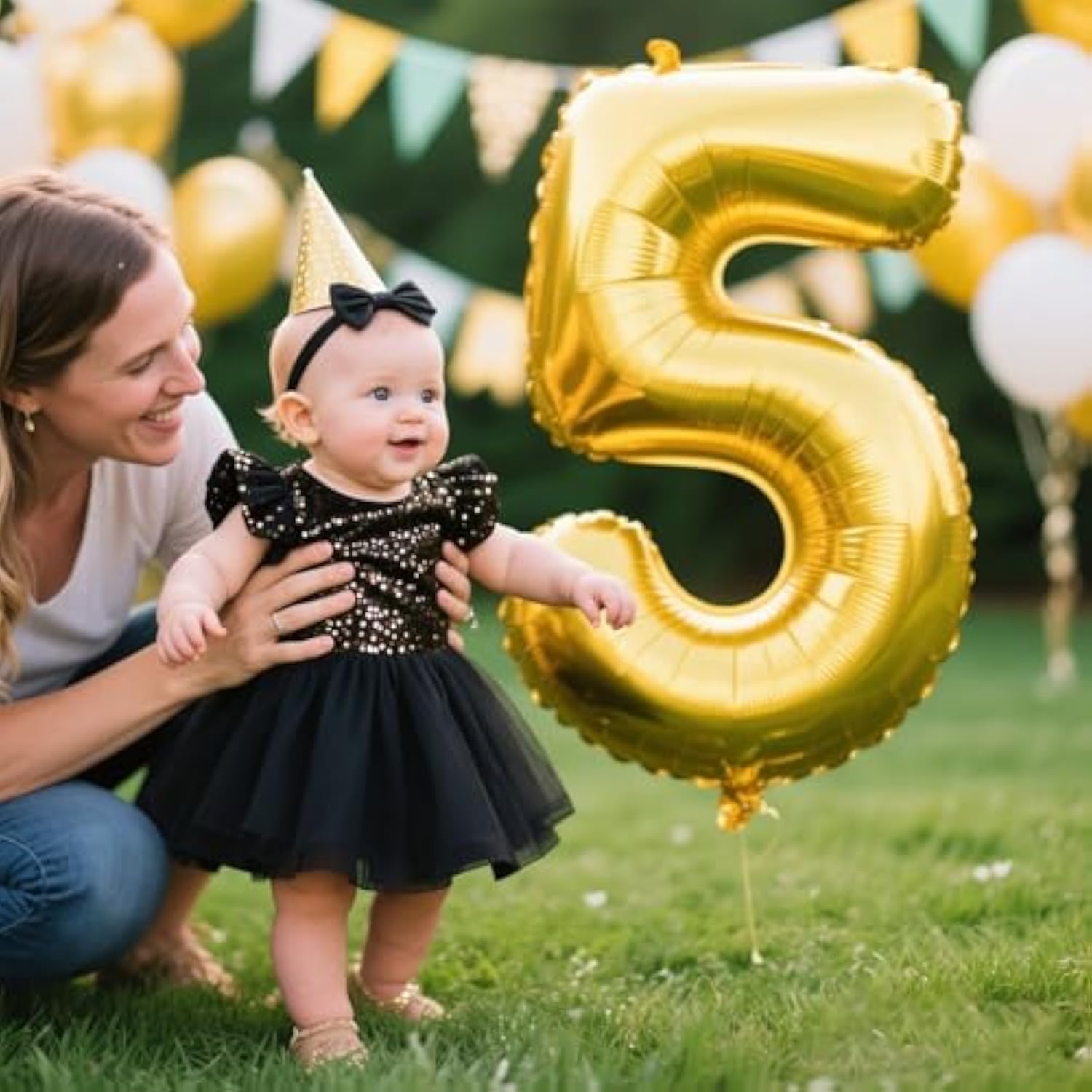 40 Inch Gold Balloon Number 5 Balloon Jumbo Mylar Foil Helium Balloon For 15 25 35 50 Big Giant Jumbo Huge Foil Mylar Balloons 55Th 65Th Birthday Balloons Men Women Party Decorations