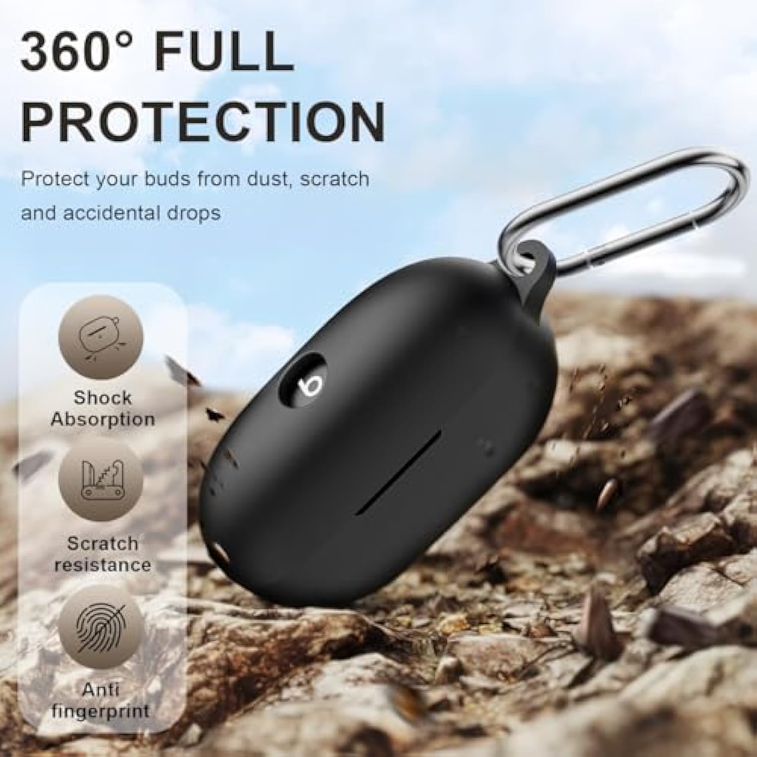 Compatible With Beats Solo Buds Case Cover, Soft Silicone Shockproof Protective Skin Case For Beats Solo Buds Wireless Earbuds, With Carabiner (Black)