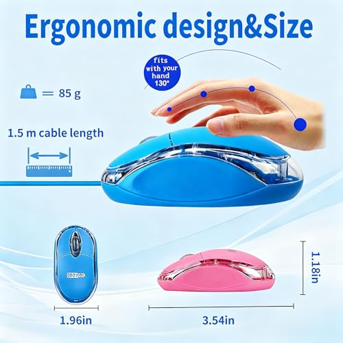 Kids Mouse 2 Pack [Pink Blue] For Laptop Mini Usb Optical Wired Mice Fit For Kids Girls Lady Use Compatible With Computer Laptop Pc Desktop Windows 7/8/10/Xp Vista And Mac