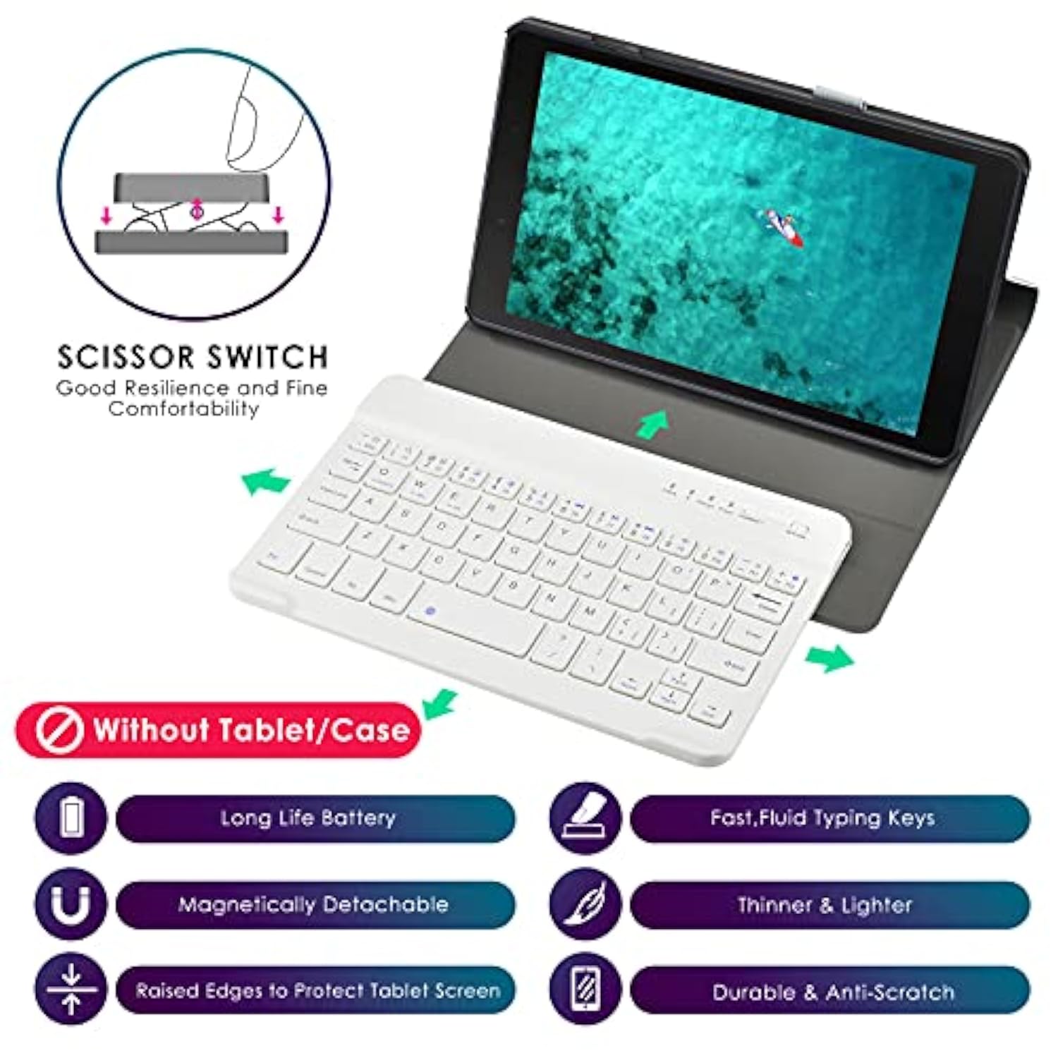 Universal 7-8 Inch Wireless Bluetooth Keyboard, Multi-Device Travel Portable U