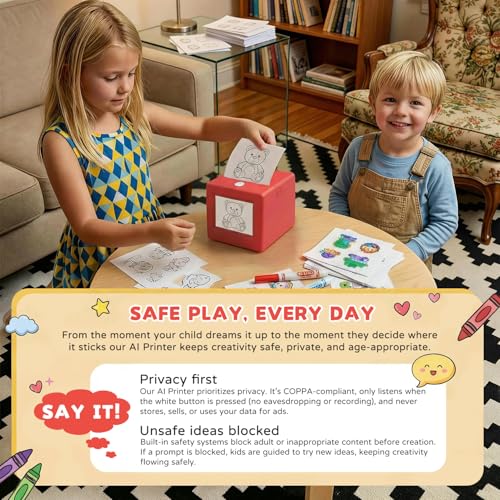 Ai Sticker Printer For Kids, Portable Sticker Maker With Voice-To-Image Generation, Instant Thermal Printing, Creative Toy Kit With 3 Paper Rolls And Coloring Pens