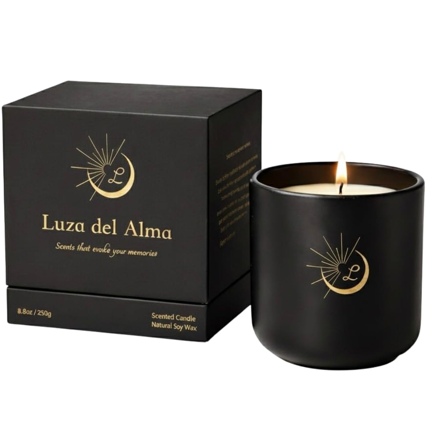 Sandalwood Soy Wax Candle 8.8Oz — Matte Black Ceramic Jar, Cotton Wick — Long-Lasting 52-Hour Clean Burn — Aromatherapy Gift Candle For Men And Women, Bedroom And Living Room