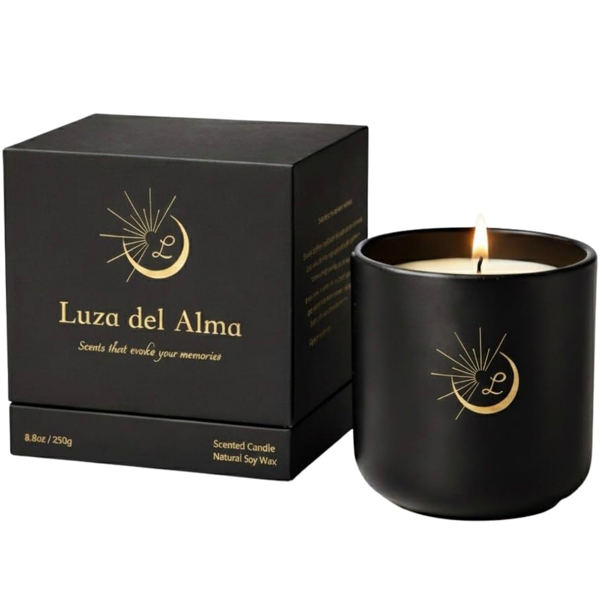 Sandalwood Soy Wax Candle 8.8Oz — Matte Black Ceramic Jar, Cotton Wick — Long-Lasting 52-Hour Clean Burn — Aromatherapy Gift Candle For Men And Women, Bedroom And Living Room