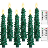 6Pcs Flameless Christmas Tree Candles With Remote Timer, Led Taper Candles Battery Operated Flickering Flame, 10 Inches Green Real Wax Window Candlesticks For New Year Xmas Decorations