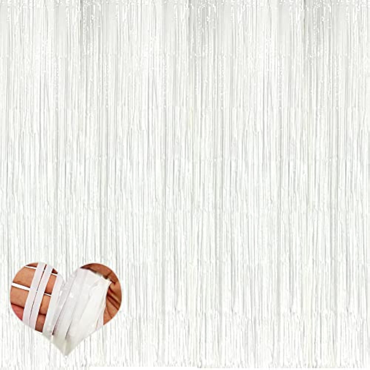 4 Pack White Fringe Curtain Backdrop, 3.2Ft X 9.8Ft Metallic Tinsel Foil Fringe Streamers Background For Photo Booth Birthday Wedding Baby Shower Carnival Easter Mother’S Day Party Decorations