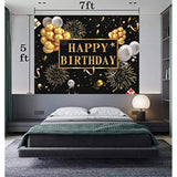 Black Gold Birthday Backdrop 7x5ft Photo Booth Banner for Milestone Party Decor