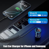 Usb C Car Charger, 38W Dual Ports Usb-C & Usb-A Cigarette Lighter Adapter Fast Charging Phone Plug With Bulit-In 1.2M Coiled Cable For Iphone 16E,16,15, Galaxy S25, S24,Pixel 7
