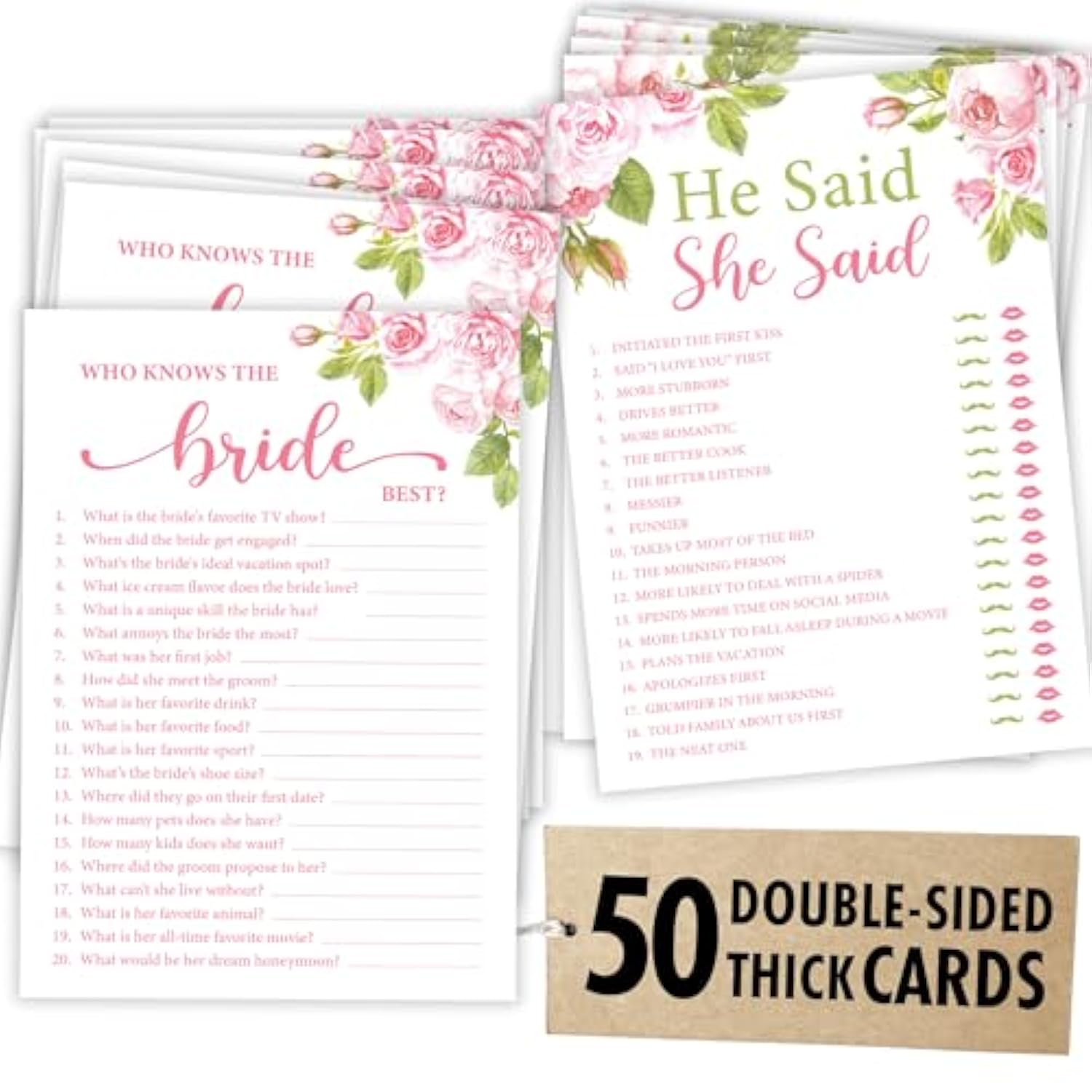 He Said She Said Bridal Shower Games - 2 Funny Wedding Shower Games For Guests, Who Knows The Bride Best Bridal Party Games Ideas, Floral Bridal Shower Decorations
