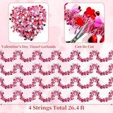 4 Strings Total 26.4 Ft Valentines Tinsel Garlands - Each 6.6 Ft Metallic Fringe Garland With Hearts Hanging Glitter Streamers For Wedding, Engagement, Anniversaries, Romantic Love Decorations