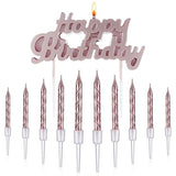 Happy Birthday Candles Letter Cake Topper With 10 Pcs 2.95 Inch Short Thin Spiral Candles For Cake Topper Birthday Decoration Party Supplies(Rose Gold)