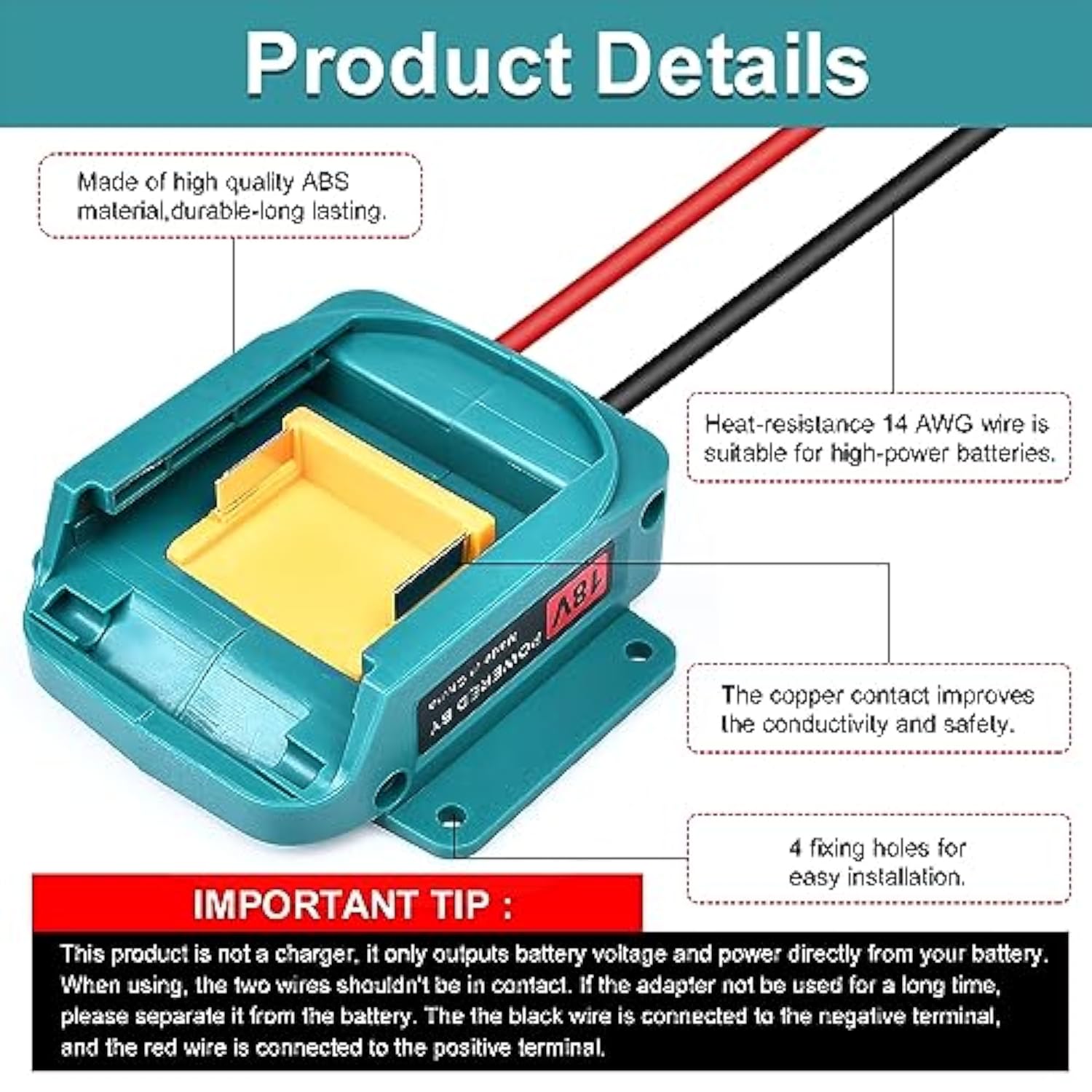 Power Wheels Adapter For Makita 18V Lithium Battery Bl1830 Bl1840 Bl1850, Battery Converter With 14 Gauge Wire Fit For Diy Rc Toys,Rc Truck,Robotics And Work Lights (1Pack,Battery Not Included)