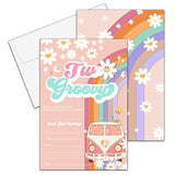 Birthday Invitations, 4"X6" 2Nd Birthday Party Invitations With Envelopes For Rainbow Two Groovy Floral Party Decorations Supplies(20 Pieces)-C11