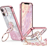 For Iphone 11 Case With Stand, Phone Case With Double Ring Kickstand, Women Girls Bling Luxury Glitter Clear Phone Case Cover Heart For Iphone 11, Rose Gold