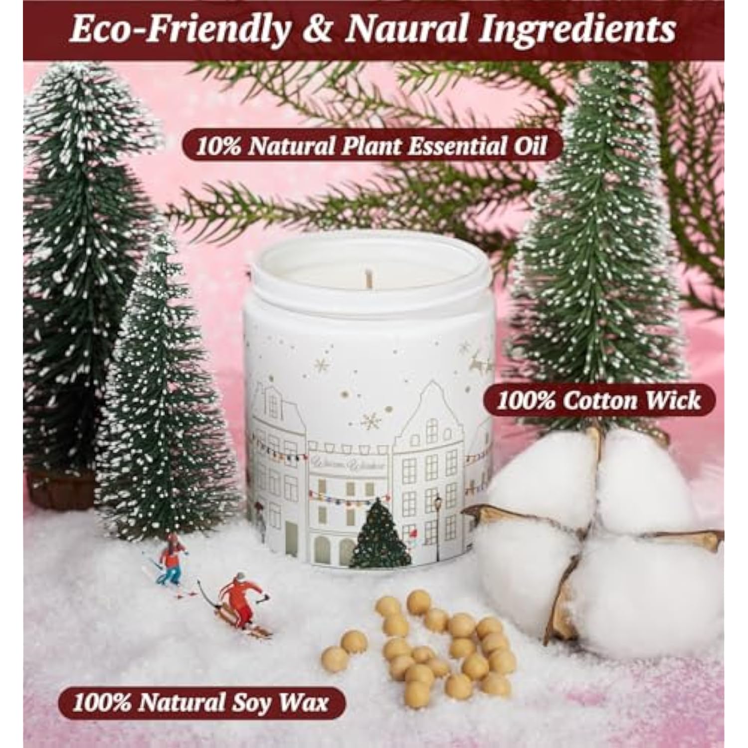 Merry Christmas Candles With Warmer Led, Christmas Decor Gifts Winter Candle With Pine Wood Spice Scents, Cypress Candle Over 40 Hours Burn Time, Home Decorations Indoor, 100% Soy Wax,White