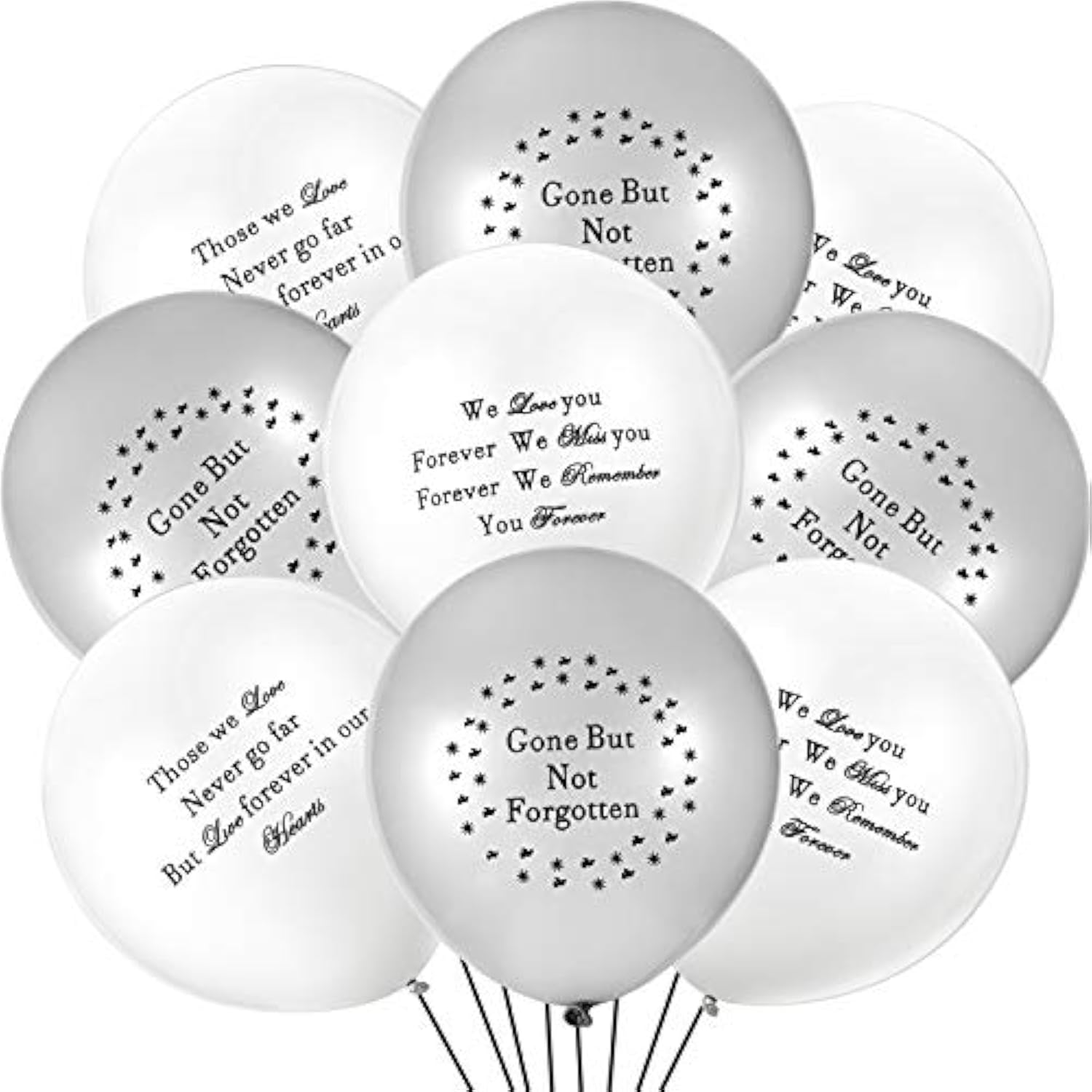 60 Memorial Balloons – White & Silver Remembrance Balloons for Funerals, Celebration of Life