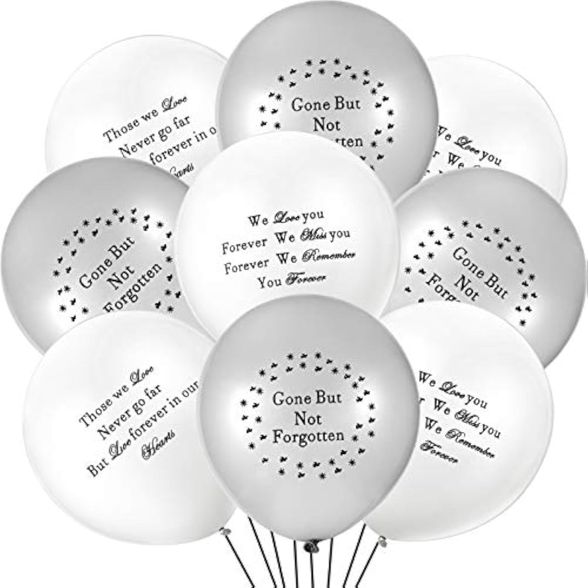 60 Memorial Balloons – White & Silver Remembrance Balloons for Funerals, Celebration of Life