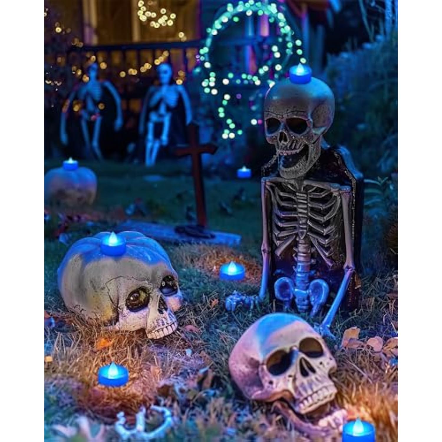 Flameless Candles, 24Pack Battery Operated Candle, Led Tea Lights Candles Battery Operated, Flickering Fake Tealights Candles For Halloween, Christmas, Wedding- Blue