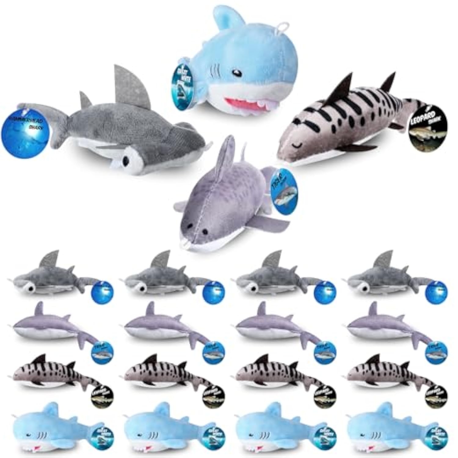 16 Sets Shark Party Favors Mini Shark Stuffed Animal With Lanyard And Educational Cards Sea Animal Plush Bulk For Kids Ocean Party Gifts