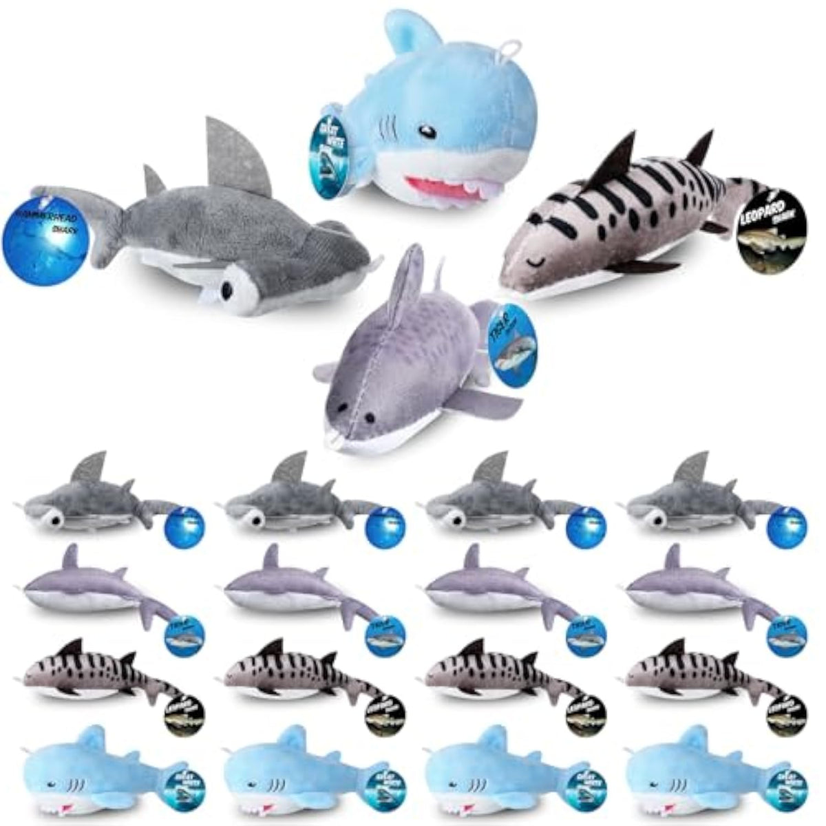 16 Sets Shark Party Favors Mini Shark Stuffed Animal With Lanyard And Educational Cards Sea Animal Plush Bulk For Kids Ocean Party Gifts