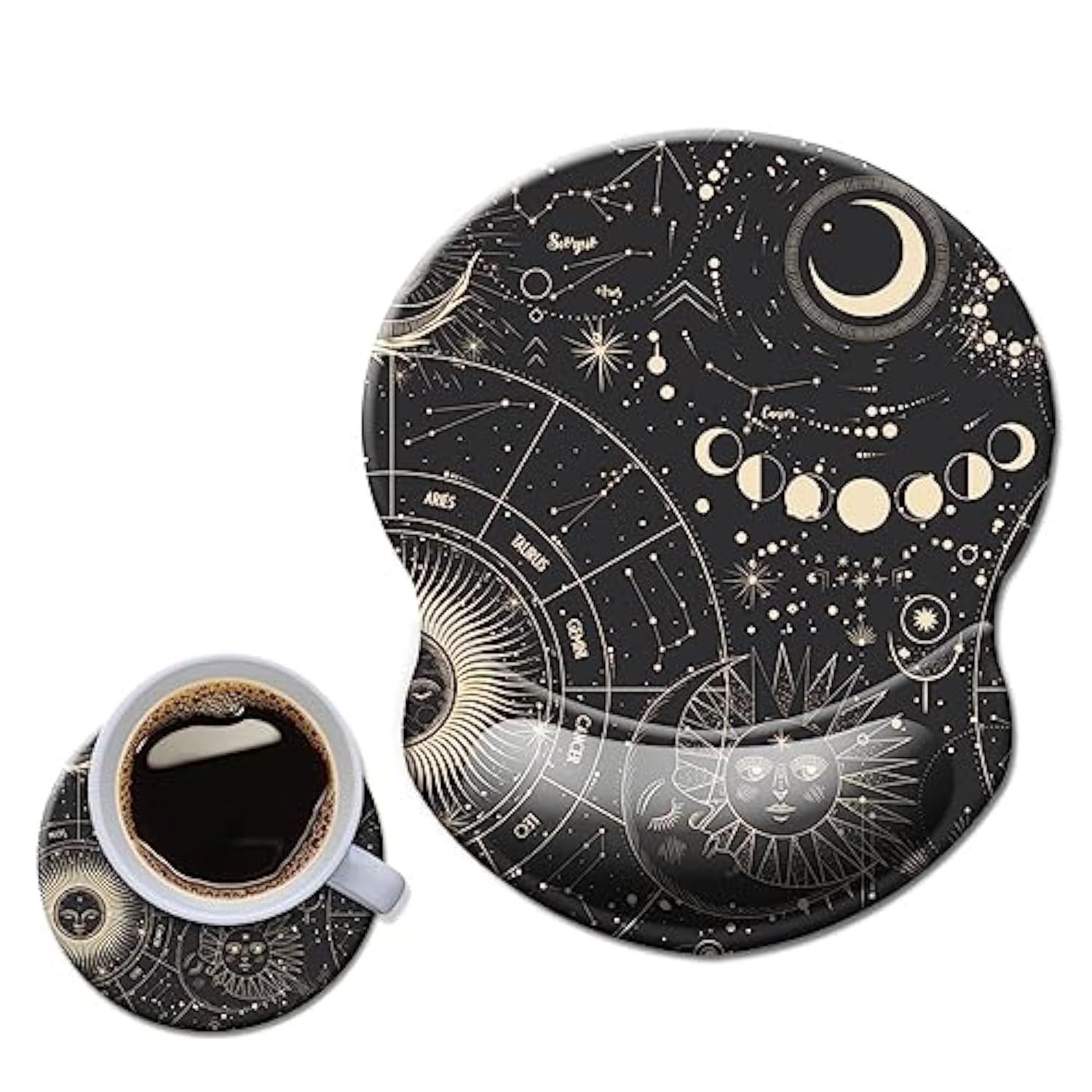 Mouse Pad With Wrist Support, Non Slip Mousepad Wrist Rest For Office, Computer, Laptop & Mac- Durable & Comfortable & Lightweight Ergonomic Support Mouse Mat Moon Stars