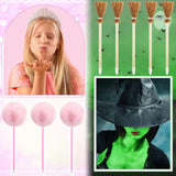 24 Pcs Witch Party Favors Including 12 Witch Broom Pens And 12 Pink Pom Pom Ballpoint Pens Goodie Bags Stuffer Broom Pencils Wands For Wizard Halloween Party Decorations Gifts (Classic)