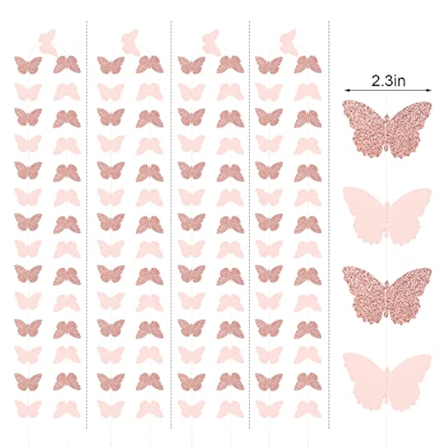 40 Feet Rose Gold Birthday Banner Streamers Butterfly Garland Paper Banner Hanging Party Supplies,Spring Hanging Butterfly Party Banner Mother Day Butterfly Hanging Decorations Wedding Baby Shower