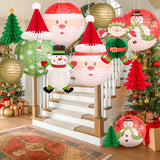 12Pc Gold Red Green Christmas Elf Paper Lantern Decoration Set, 3D Xmas Hat, Santa Claus, Snowman Tissue Paper Honeycomb, Indoor Outdoor Hanging Xmas Tree Star Garland Holiday Party Supply 12, 10, 8''