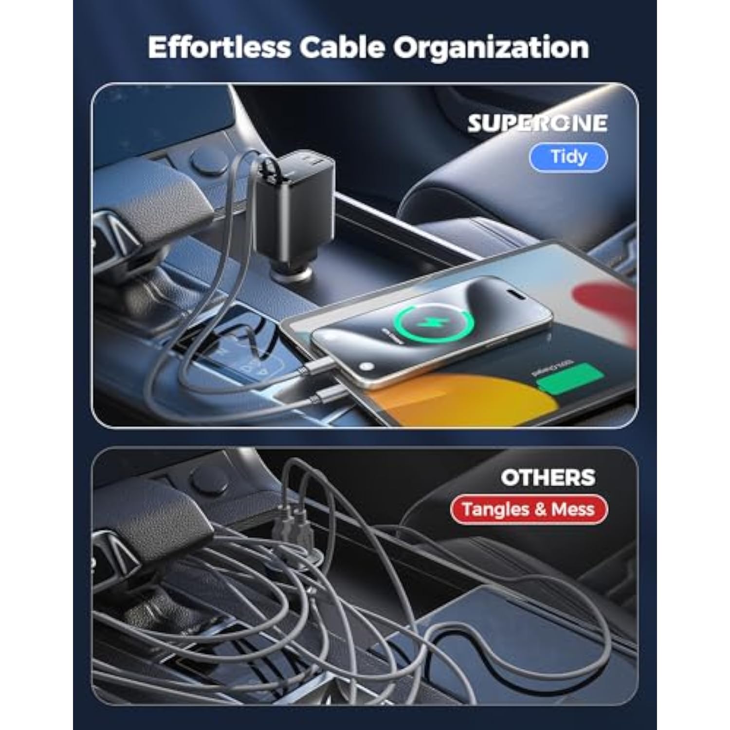 [2025 Upgraded] Retractable Car Charger, 69W Car Phone Charger With Cables Fast Charging, Gifts For Men Women Car Accessories For Iphone 16 15 14 13 12, Samsung, Black