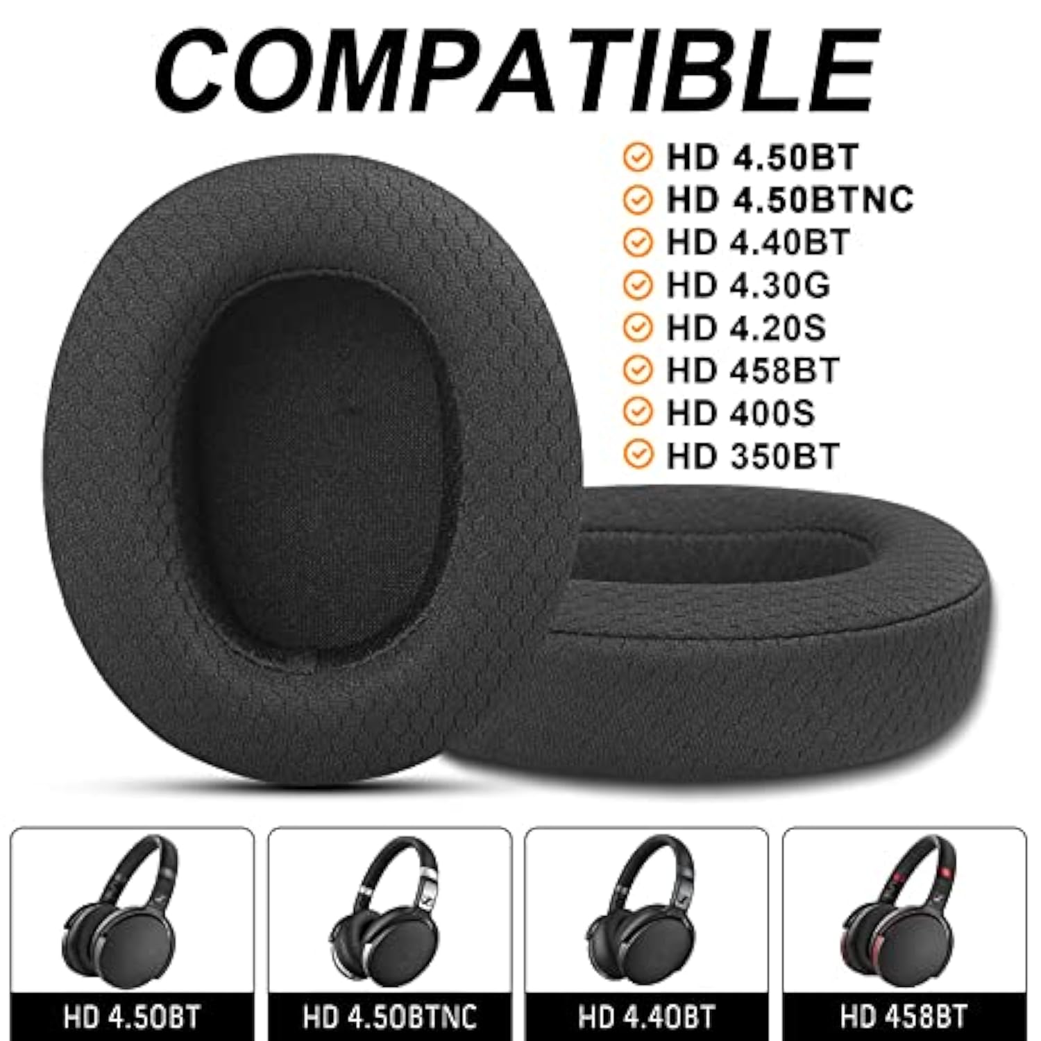 Gvoears Replacement Ear Pads For Sennheiser Hd4.50Bt Hd4.50Btnc Hd4.40Bt Headsets Earpads Replacement, Earpads Cushions For Sennheiser Hd4.50Bt (Hd4.50 Mf Black)