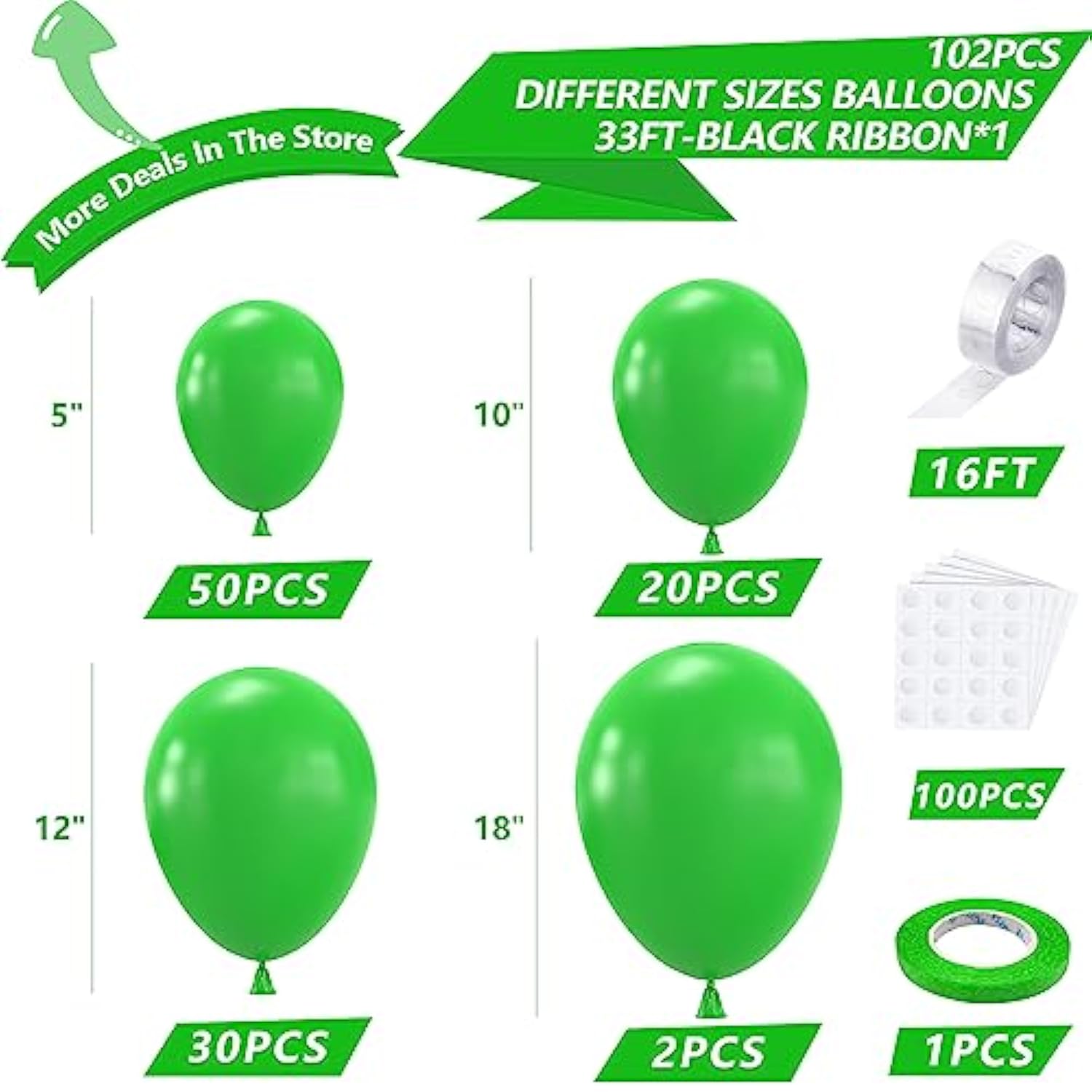 Green Balloons Arch Garland Kit, 102Pcs 18In 12In 10In 5In Green Balloons Different Sizes For Birthday Wedding Baby Shower Jungle Summer Fruit Green Theme Anniversary Celebration Decoration