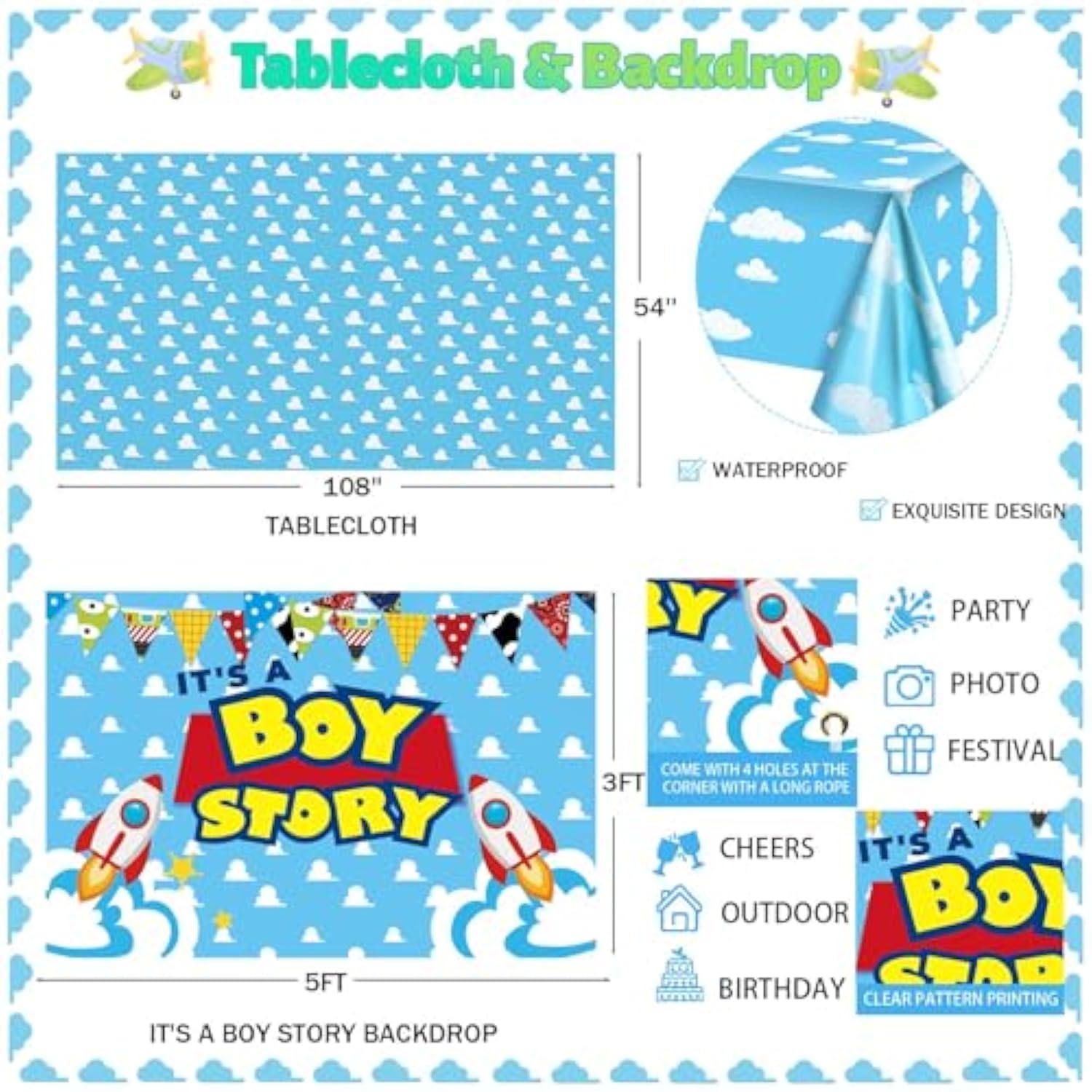 Toy-Themed Baby Shower Decor Blue 'It's a Boy' Banner & Party Set