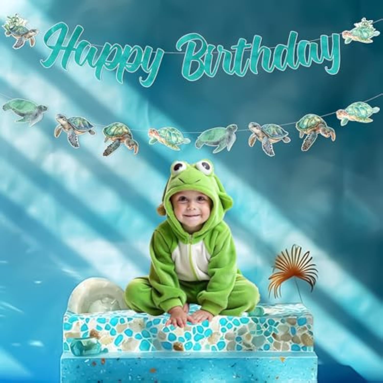 Turtle Birthday Decorations Banner, Sea Turtle Happy Birthday Banner Ocean Animal Turtle Garland For Boy Girl Under The Sea Ocean Theme Bday Party