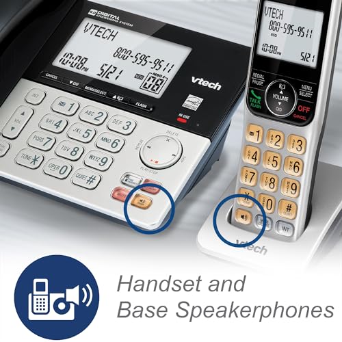 Vg208-5 Dect 6.0 5-Handset Corded/Cordless Phone For Home With Answering Machine, Call Blocking, Caller Id, Large Backlit Display, Duplex Speakerphone, Intercom, Line-Power Backup(Silver/Black)