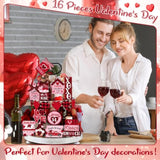20 Pcs Valentines Tiered Tray Decorations Set Farmhouse Plaid Gnome Heart Wooden Table Sign Tabletop Rustic Tiered Tray Decorations For Valentine Kitchen Home Decor