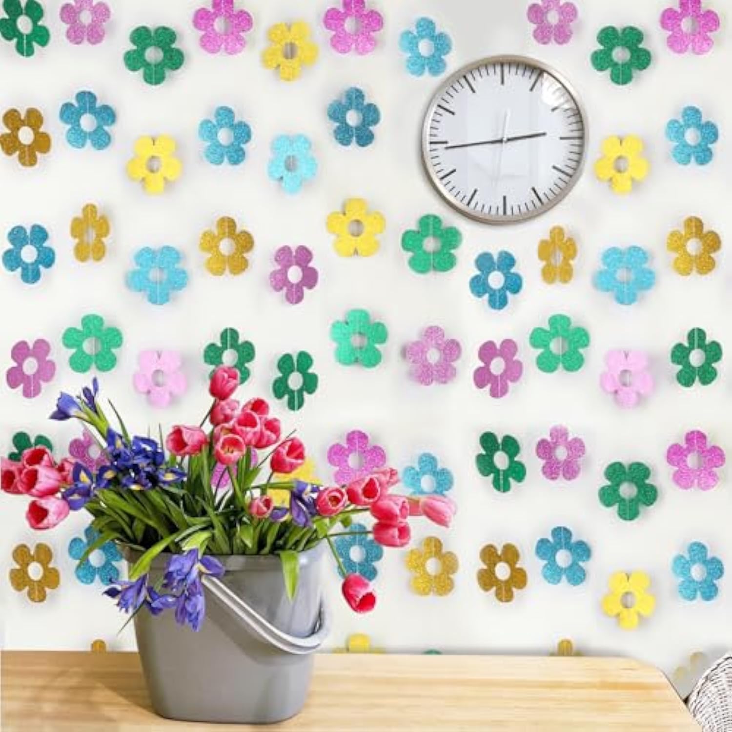 8 Pack Spring Banner Garland - Glitter Spring Flower Hanging Garland, Spring Party Decorations For Spring, Easter, Home Décor, Wedding, Party Supplies Decor And More