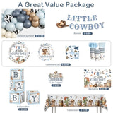 230Pcs Cowboy Baby Shower Decorations, All-In-1 Supplies Pack, Includes 20 Tableware, A Little Cowboy Is On The Way Backdrop Tablecloth, Balloon Kit For Baby Boy Shower Decorations