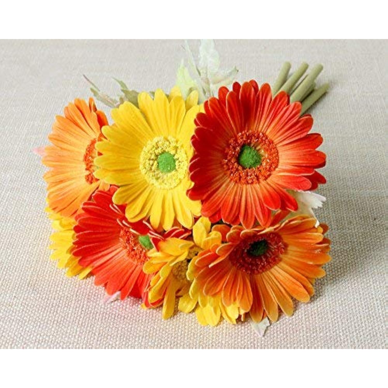 7Pcs Real Touch Pu Artificial Barberton Daisy Gerbera Daisy Flowers Bunch Bouquet Arrangements For Holiday Bridal Bouquet Home Party Decor Bridesmaid (Yellow)