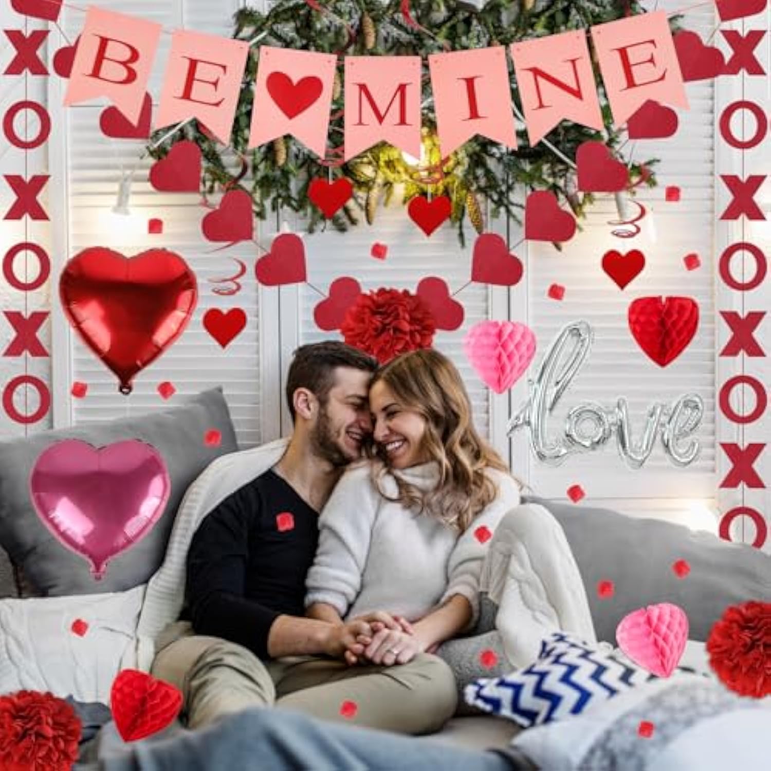 Valentines Day Decorations Set - 25 Pcs Valentine Decorations Kit With Be Mine Love Heart Xo Garlands Banner Hanging Swirls Valentines Decor For Home Office Wedding Anniversary Birthday Party Supplies