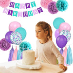 Teal Blue Purple Pink Birthday Decorations, Purple Birthday Party Decorations For Girls Women With Banner Pompoms Tassels Balloons