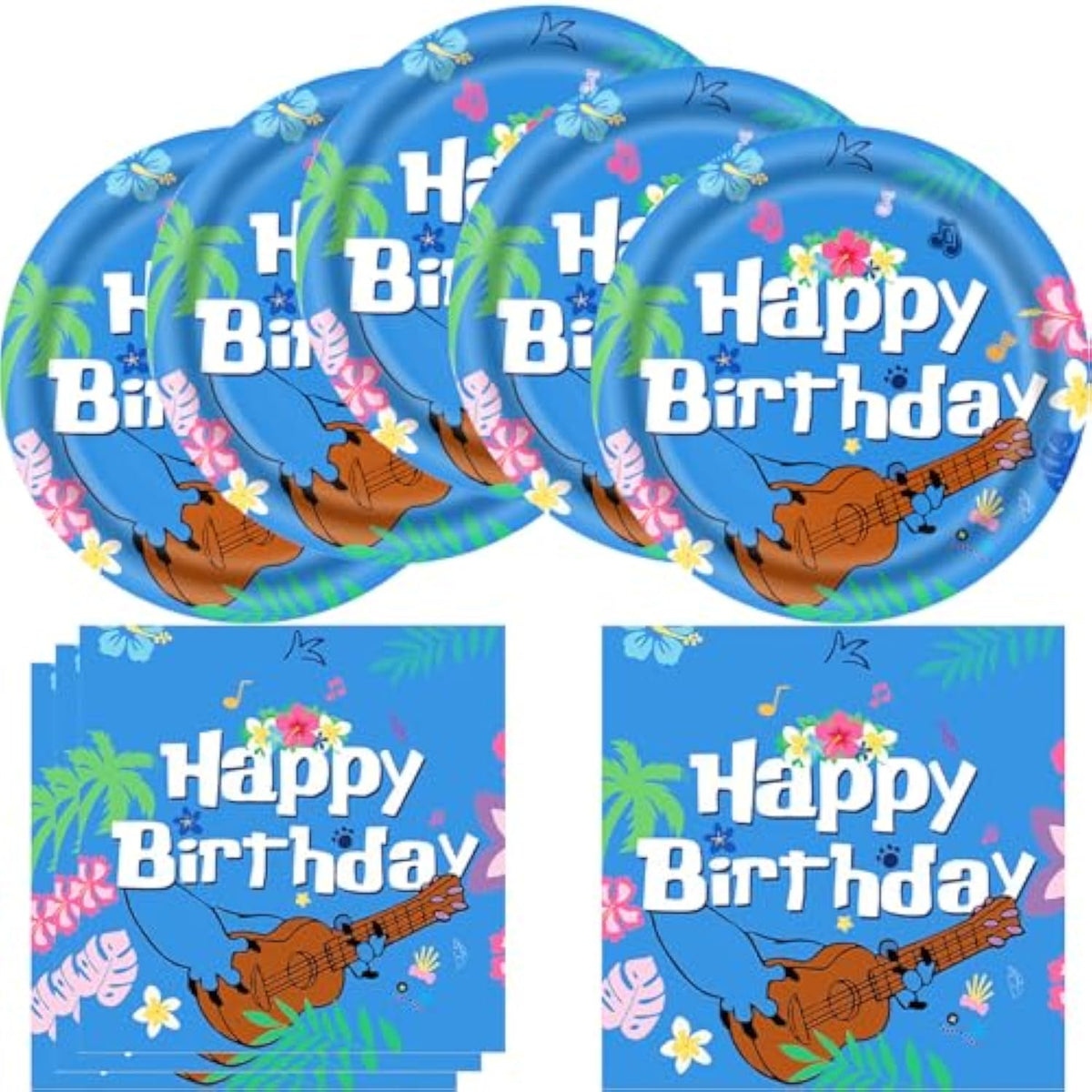 Blue Cartoon Animation Luau Birthday Party Supplies, Include 20 Plates And 20 Napkins, Cartoon Animation Birthday Party Decorations
