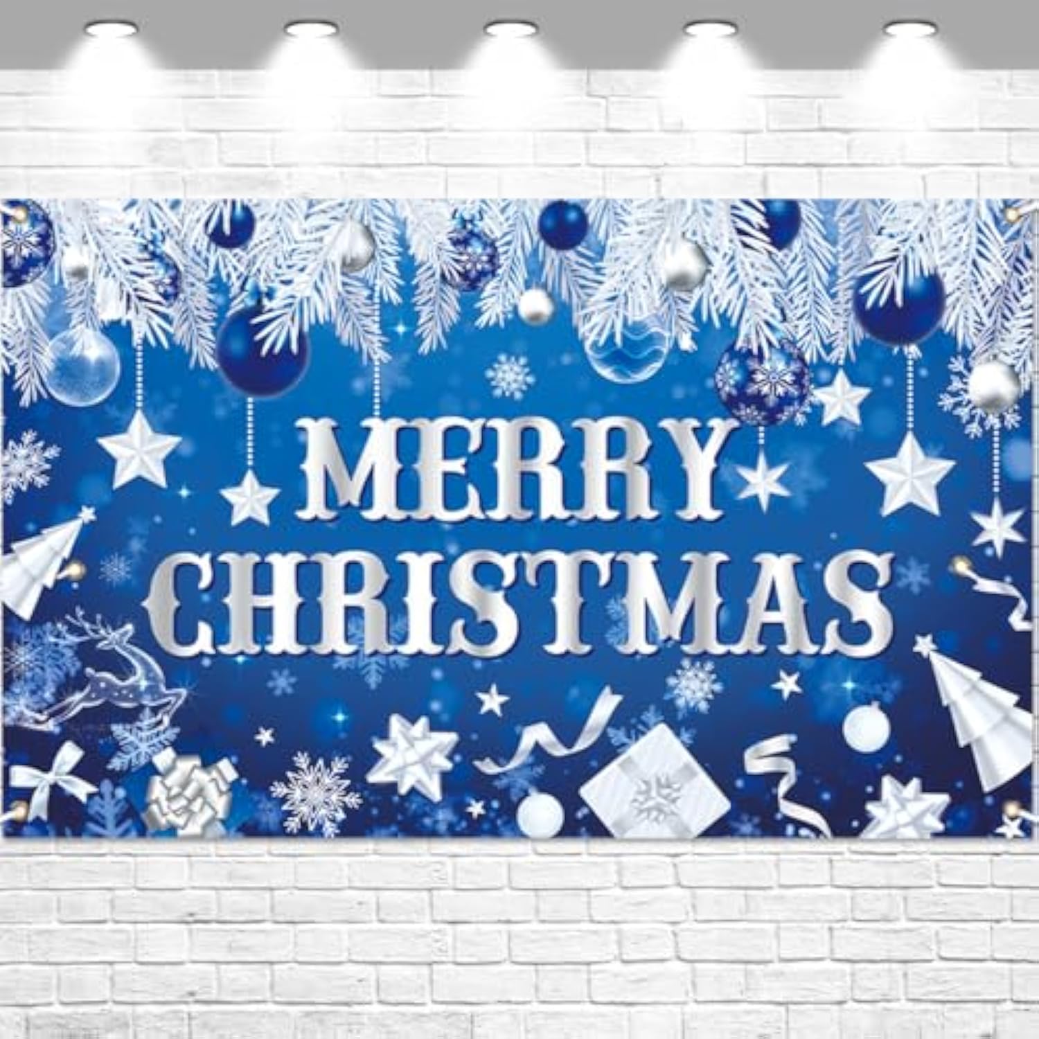Merry Christmas Backdrop Banner Blue 70.8x43.3 Inch for Holiday Party Decor